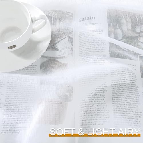 DWCN White Faux Linen Sheer Curtains, 2 Panels, 52x84 Inch