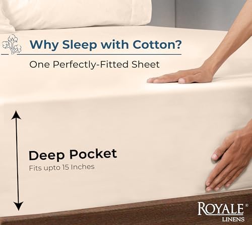 Royale Linens 100% Organic Cotton Fitted Sheet - Percale Weave - Super