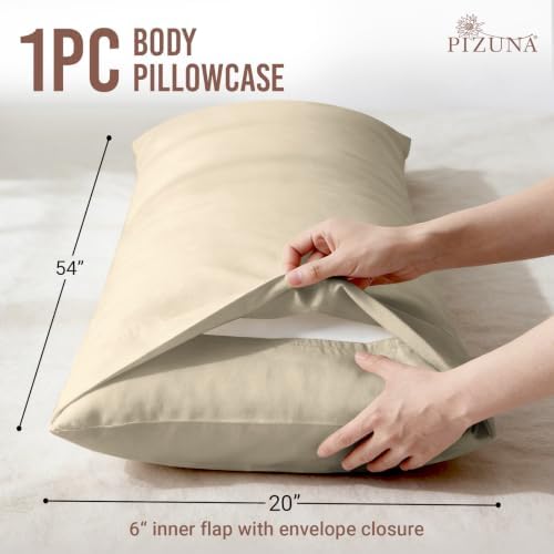 Pizuna 100% Cotton Long Body Pillow Case 400 Thread Count Beige