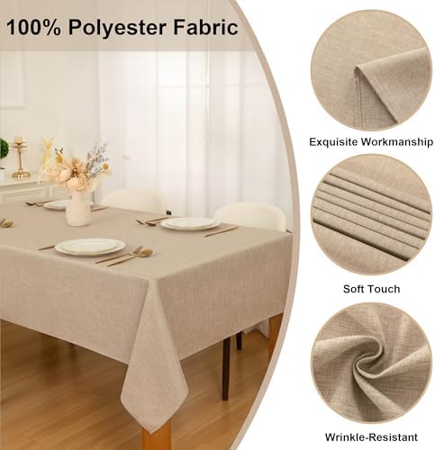XWZO Faux Linen Textured Table Cloth - 60 x 102 Inch Beige Spillproof