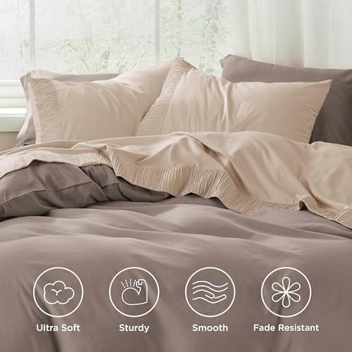 Bedsure Queen Size Light Khaki Sheet Set and Boho Duvet Cover Set with