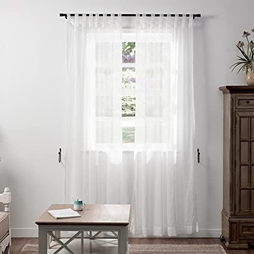 ChadMade Tab Top Sheer Curtain 96 Inch Length Natural Linen Drape for