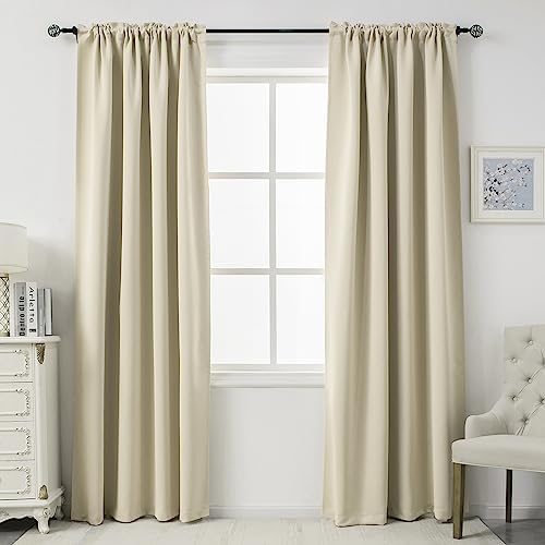 DUALIFE Cream Beige Curtains 72 Inch Length Blackout Window Curtain