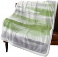 Fleece Sherpa Bed Blankets, Sage Green Gray Microfiber Plush Flannel