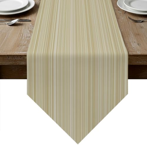 Table Runner 108 Inches Long, Rustic Beige Striped Table Runners for