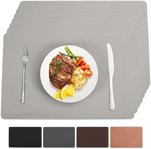 Gray Vinyl Placemats Set of 12 Waterproof Wipeable Table Mats