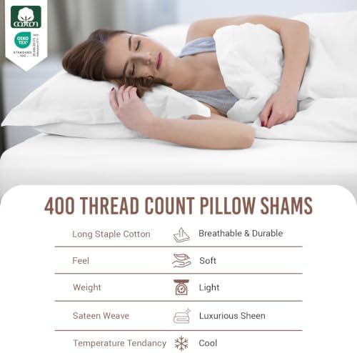 Pizuna Pure 100% Cotton Pillow Shams King Size Set of 2 White