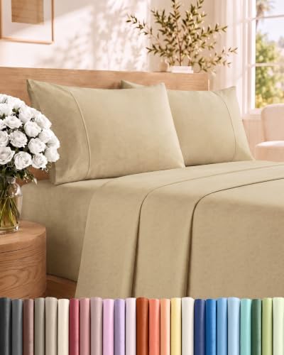 Full Size 4 Piece Sheet Set - Breathable & Cooling Sheets - Heathered