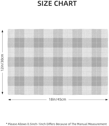 Gray White Plaid Linen Placemats Set of 4 - Heat Resistant Non-Slip