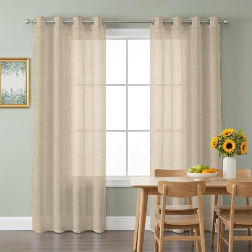Rustic Beige Sheer Curtains 96 Inch Length 2 Panels Set for Living