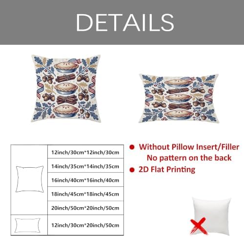 Pie Throw Pillow Covers Set of 2, Thanksgiving Rustic Acorn Cinnamon