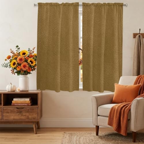 Vintage Brown Window Curtains 72 Inch Length, Modern Minimalist Solid