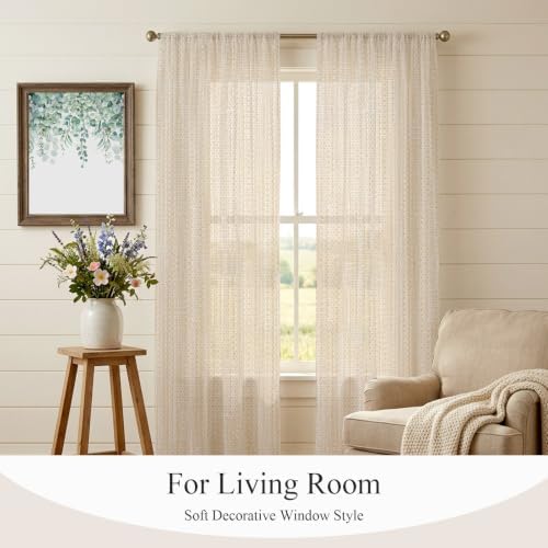 Creamy Ivory Semi Sheer Curtains 108" Long 2 Panels, Light Filter