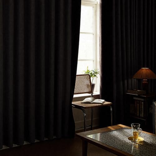 Taupe Linen Blackout Curtains 84 Inch Length 2 Panels Set for Bedroom