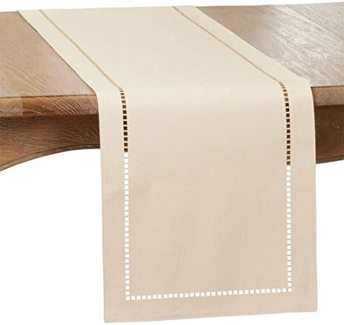 Fennco Styles Solid Color Laser-Cut Hemstitch Design Table Runner 14"