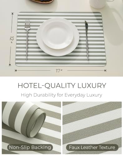 Striped Leather Placemats Set of 6, Khaki, Faux Leather