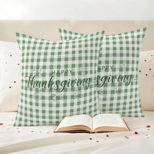 Happy Thanksgiving Waterproof Outdoor Pillow Covers 18''x18'' Set of