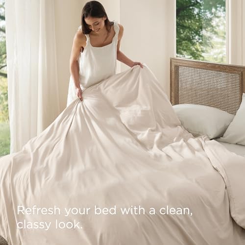Bedsure Prewashed Duvet Cover Only, Cotton-Like Feel, Beige, Queen