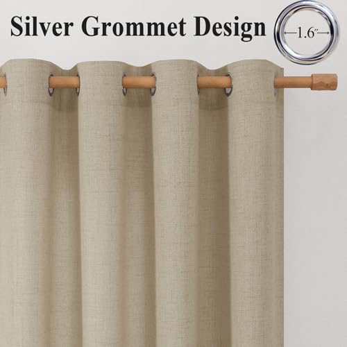 Linen Curtains 96 inch Long,Light Filtering Semi Sheer for Bedroom