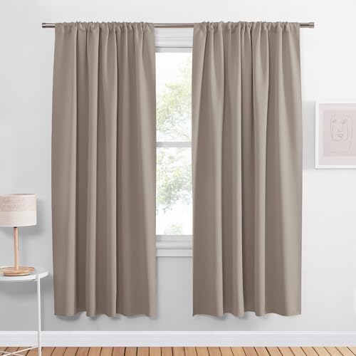 PONY DANCE Taupe Blackout Curtains for Bedroom 72 inches Long, Rod