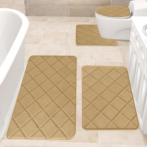 Bath Rugs Sets 4PCS, Memory Foam Bath Mat with Non-Slip Bottom, Super