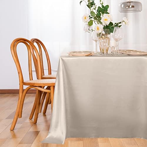 Horbaunal Taupe Satin Tablecloth 60 x 102 Inches