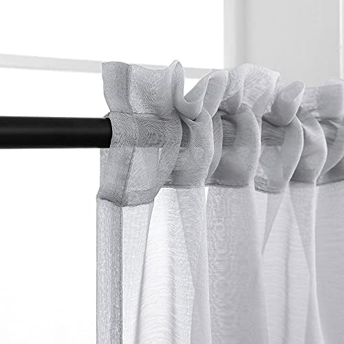 Grey Sheer Curtains 63 Inch Length for Bedroom 2 Panels Set Voile