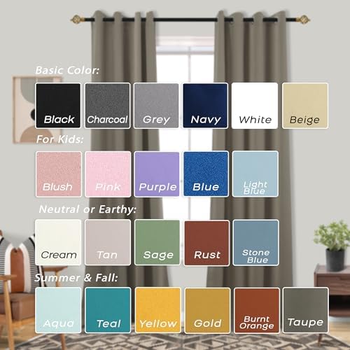 Mrs.Naturall Dark Taupe Blackout Curtains, Earthy Putty Mushroom Color