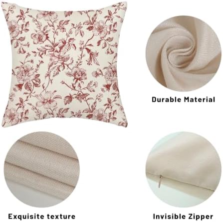 Red Vintage Floral Pillow Covers 18x18 Inch 2 Pcs Christmas Red Cream