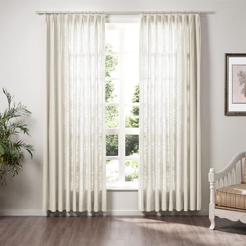 TWOPAGES Sand Beige Linen Pinch Pleated Light Filtering Curtain