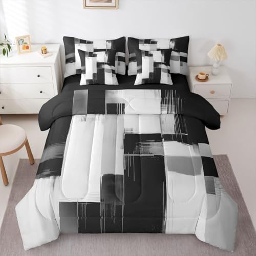 Feelyou Abstarct Comforter Set Twin Size 7 Pieces Black Gray Bedding