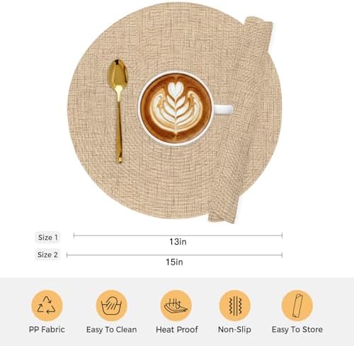 Minimalist Beige Round Braided Placemats Set of Set of 8 Heat