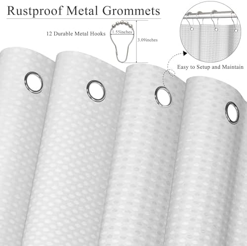 Gray 72 x 72 Inches Shower Curtain, Hotel Luxury Waffle Fabric