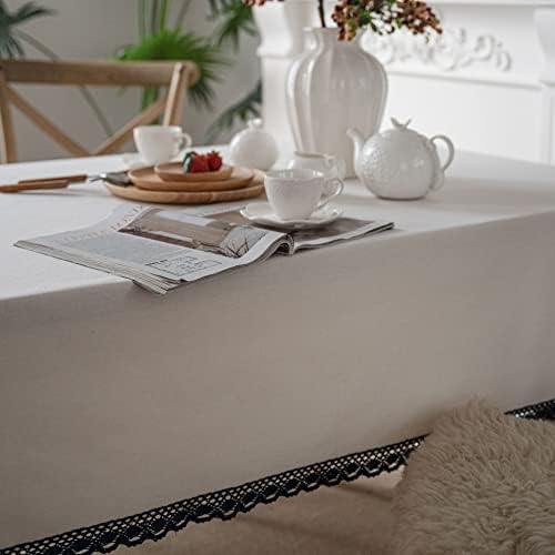 Cotton Linen Tablecloth Table Cover with Lace Trim for Home Kitchen
