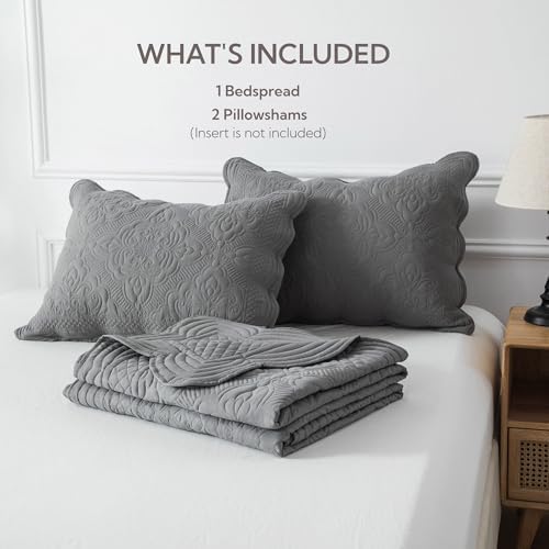 meadow park Embroidered Bedspread Set King Size - 3 Pieces, Washed