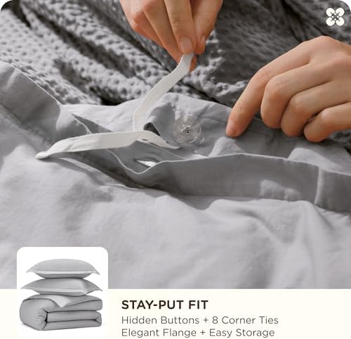 Bedsure PureWoven 3 Pieces 100% Cotton Waffle Duvet Cover Set, Queen
