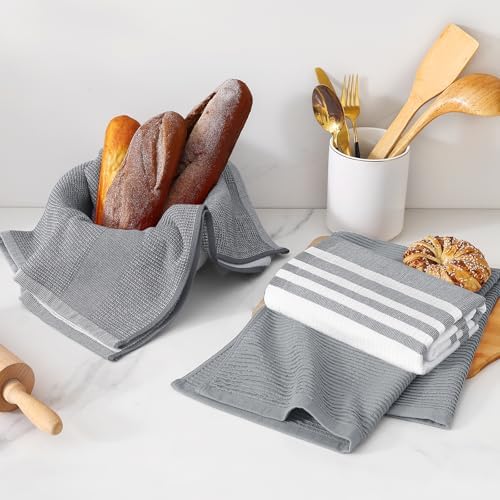 Homaxy Cotton 380 GSM Premium Kitchen Towels, 18"x 28", 9 Pack, Grey