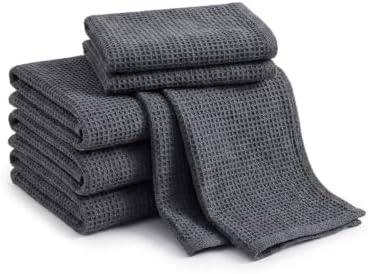 Kitchen Dish Cloths Waffle Weave Cotton Towels 12x12in Dark Grey