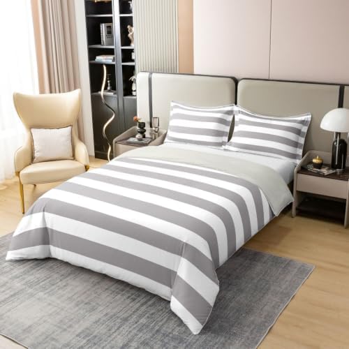 Feelyou Grey and White Duvet Cover 100% Cotton King Size Geometric