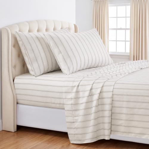Taupe Striped Sheets Queen Size 4 Pc Patterned Bed Sheets Set Stone