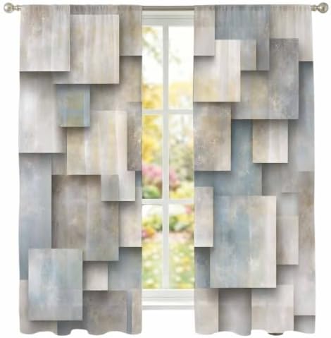 Abstract Block Window Sheer Curtain Minimalist Beige Gray Raised Stone