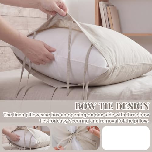 Batiyeer 2 Pcs 100% Linen Pillowcase Queen Size 20x30 Beige Soft