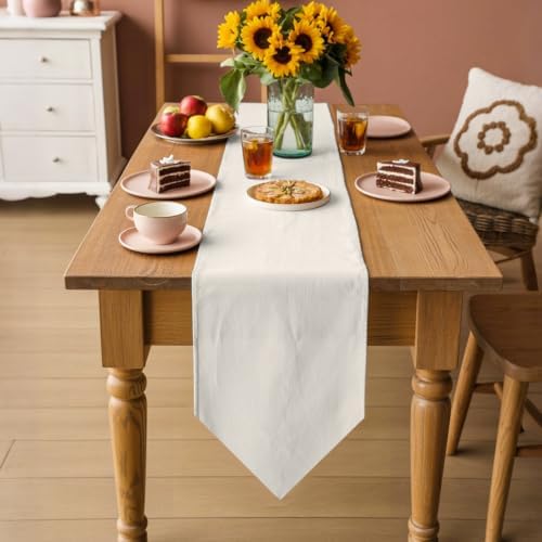 Beige Table Runner 108 inches Long Cream Solid Color Background