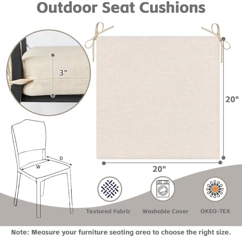 COZYVIDA Outdoor Chair Cushions Pad 20"x20"x3.1" Set of 4,Putty