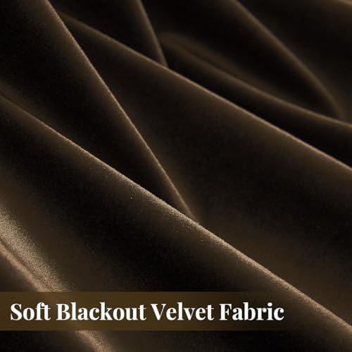 PRIMROSE Brown Velvet Room Darkening Curtains 72 inches Long for