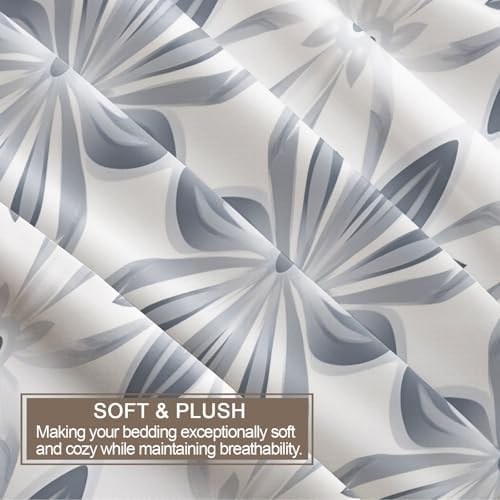 Grey Floral Duvet Cover King Size, Vintage Flower Comforter Cover 104"