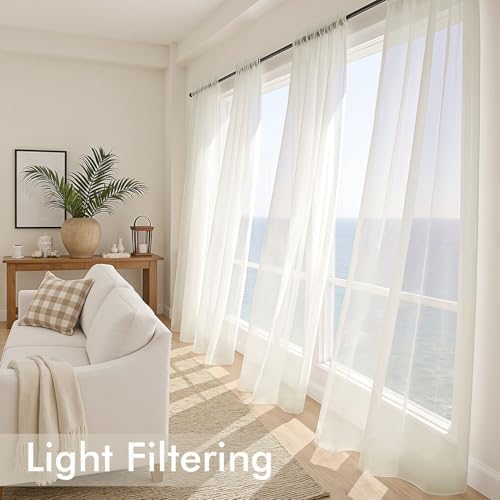 MIULEE Ivory Sheer Curtains 108 Inches Long 4 Panels 42 x 108 Inches