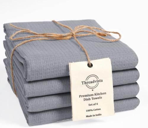 Waffle Kitchen Towels, Grey, 16x26 in, Set of 4