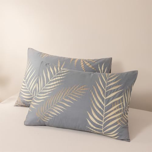 Luxury Tropical Plant Duvet Cover King, 3 Pieces Leaves Patterned