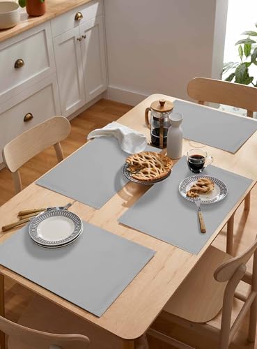 Pure Colors Grey Pattern Placemats Set of 6 Washable Table Mats for